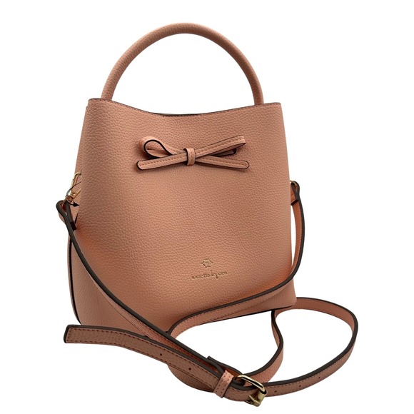 Nanette Lepore Handbags - Nanette Lepore Pink Pebble‎ Bow Bucket Bag Crossbody Handbag Preppy Vegan Retro